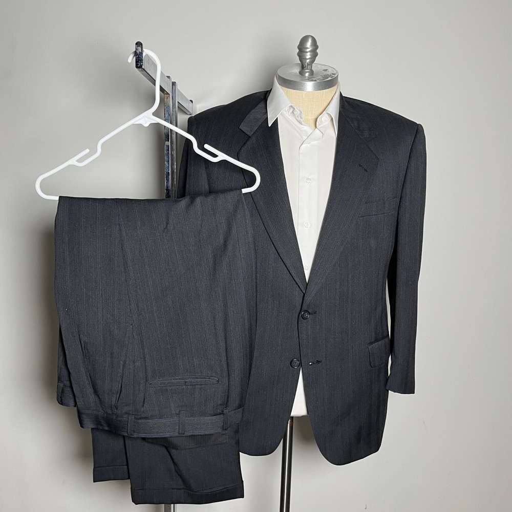 Stafford Executive Suit‎ Mens 44R 37W Charcoal Gray Pinstripe Wool 2-Button USA